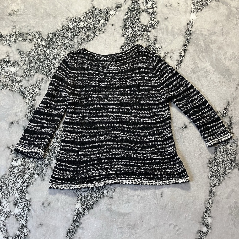 Eileen Fisher  Sweater Womens Size S Black White Tape‎ Cotton Boxy Loose Knit